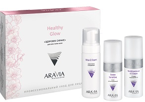 nabor dlya vseh tipov kozhi quotzdorovoe siyaniequot healthy glow nabor 3 flakona aravia professional rossiya
