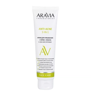 krem dlya umyvaniya skrab maska s aha kislotami anti acne 3 in 1 100 ml aravia laboratories rossiya