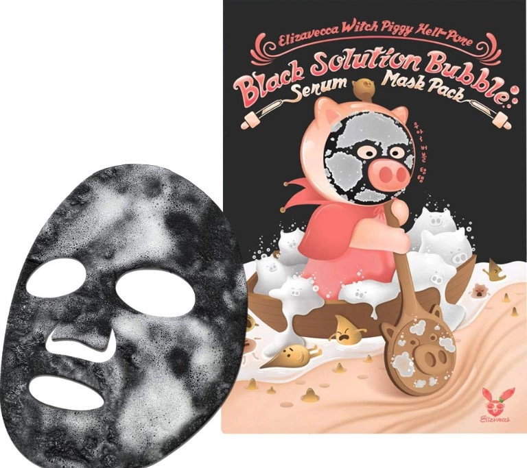 nabor tkanevyh masok dlya lica puzyrkovaya witch piggy hell pore black solution bubble serum mask pack 28 gr h 5 sht elizavecca yuzhnaya koreya