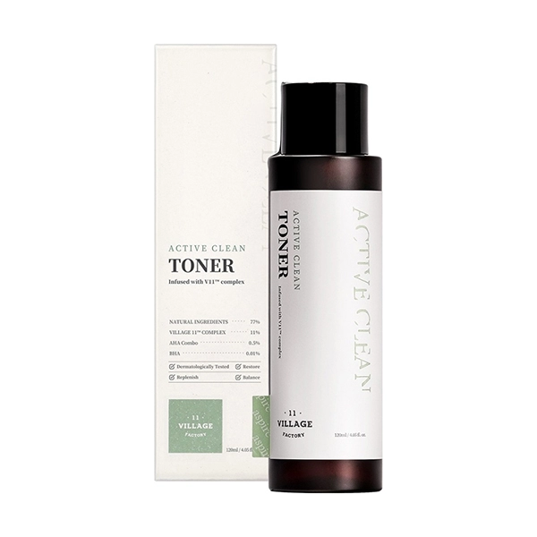 village 11 factory active clean toner ochishchayushchij toner dlya zhirnoj i problemnoj kozhi lica s aha i bha
