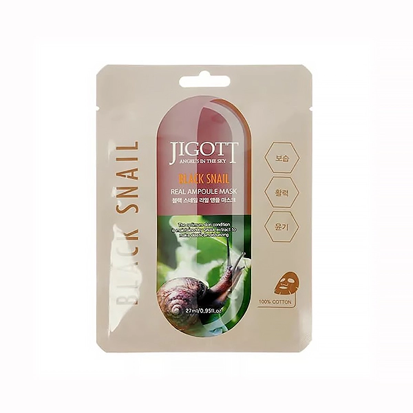 jigott black snail real ampoule mask tkanevaya maska dlya lica s mucinom ulitki 27ml