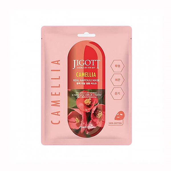 jigott camellia real ampoule mask tkanevaya maska dlya lica s ekstraktom kamelii 27ml