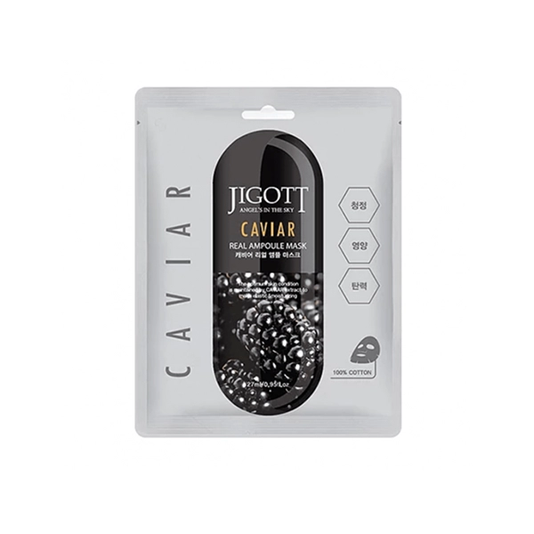 jigott caviar real ampoule mask tkanevaya maska dlya lica s ekstraktom chyornoj ikry 27ml