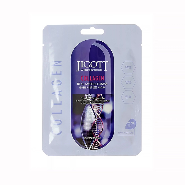 jigott collagen real ampoule mask tkanevaya maska dlya lica s kollagenom 27ml