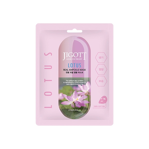 jigott lotus real ampoule mask tkanevaya maska dlya lica s ekstraktom lotosa 27ml