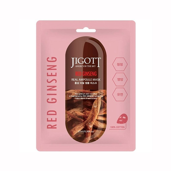jigott red ginseng real ampoule mask tkanevaya maska dlya lica s ekstraktom zhen shenya 27ml