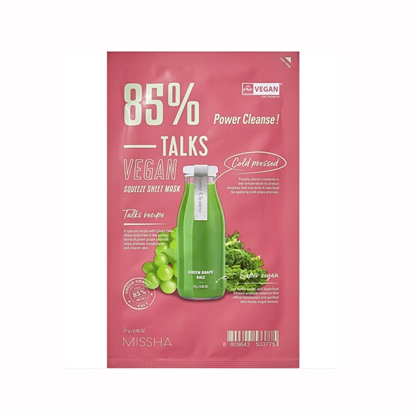missha talks vegan squeeze power cleanse maska dlya uprugosti kozhi s ekstraktami zelenogo vinograda i