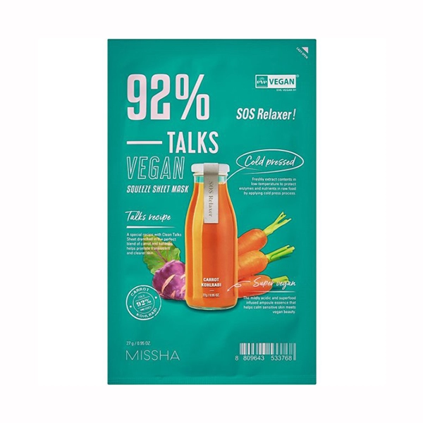 missha talks vegan squeeze sos relaxer maska sos uspokaivayushchaya kozhu s ekstraktami morkovi i kolra