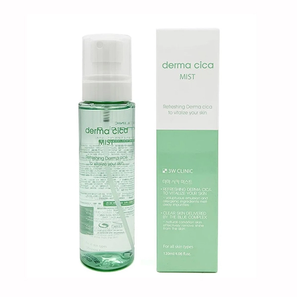 3w clinic derma cica mist uvlazhnyayushchij mist dlya lica s ekstraktami centelly aziatskoj 120ml