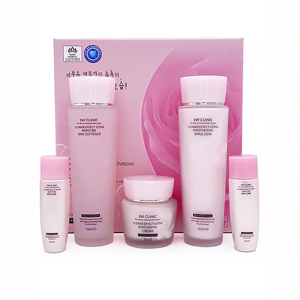 3w clinic flower effect extra moisturizing skin care 3 set nabor toner dlya lica emulsiya krem dlya