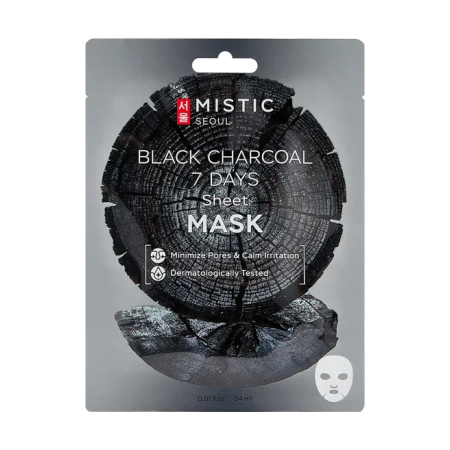 mistic black charcoal tkanevaya maska dlya lica s drevesnym uglem 24ml 24 ml mistic yuzhnaya koreya