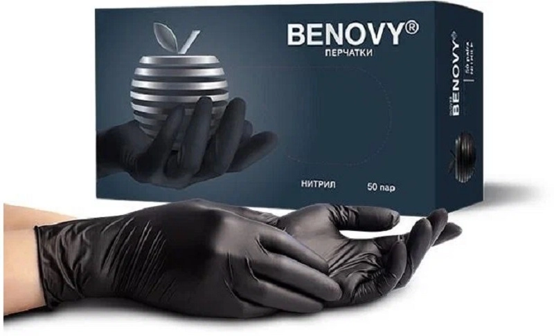 perchatki medicinskie odnorazovye nitrilovye quotbenovyquot cvet chernyj razmer m 100 sht 50 par benovy kitaj