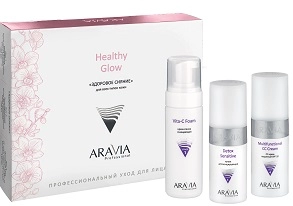 nabor dlya vseh tipov kozhi quotzdorovoe siyaniequot healthy glow nabor 3 flakona aravia professional rossiya