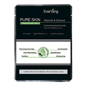 biocellyuloznaya premium maska dlya lica na osnove kokosovoj vody i uglya pure skin charcoal amp fermented premium mask 1 sht everyang yuzhnaya koreya